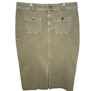 Talbots Women Olive Green Utility Denim Pencil Skirt 14 Excellent Safari